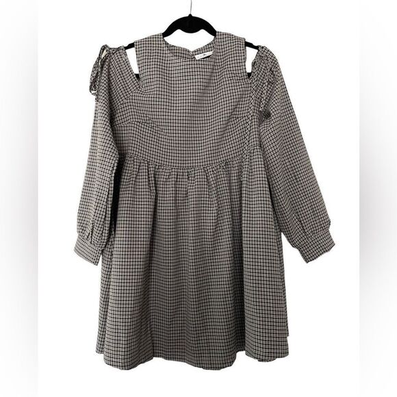ASOS Daisy Street Tie Sleeve Mini Smock Dress in Micro Check SZ Med Streetwear - Picture 3 of 8